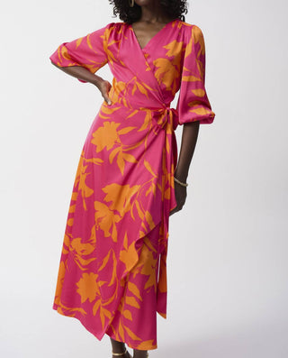Joseph Ribkoff - Satin Floral Print Wrap Dress