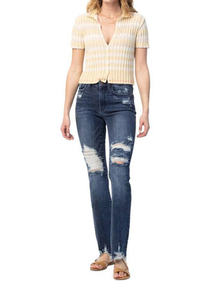 Judy Blue - MID RISE CONTRAST DESTROY SLIM BOOTCUT JEAN