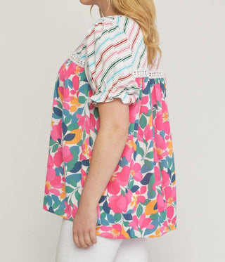 Entro - Mixed Print & Lace Blouse