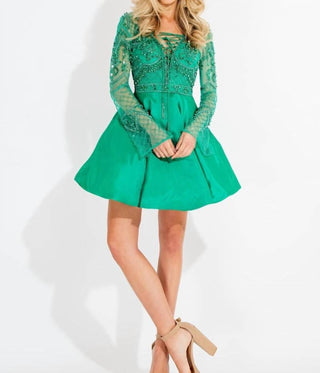 Rachel Allan - Beaded Mikado Short Prom Dress