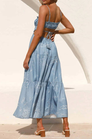 Trendsi - Cutout Printed Sleeveless Midi Cami Dress