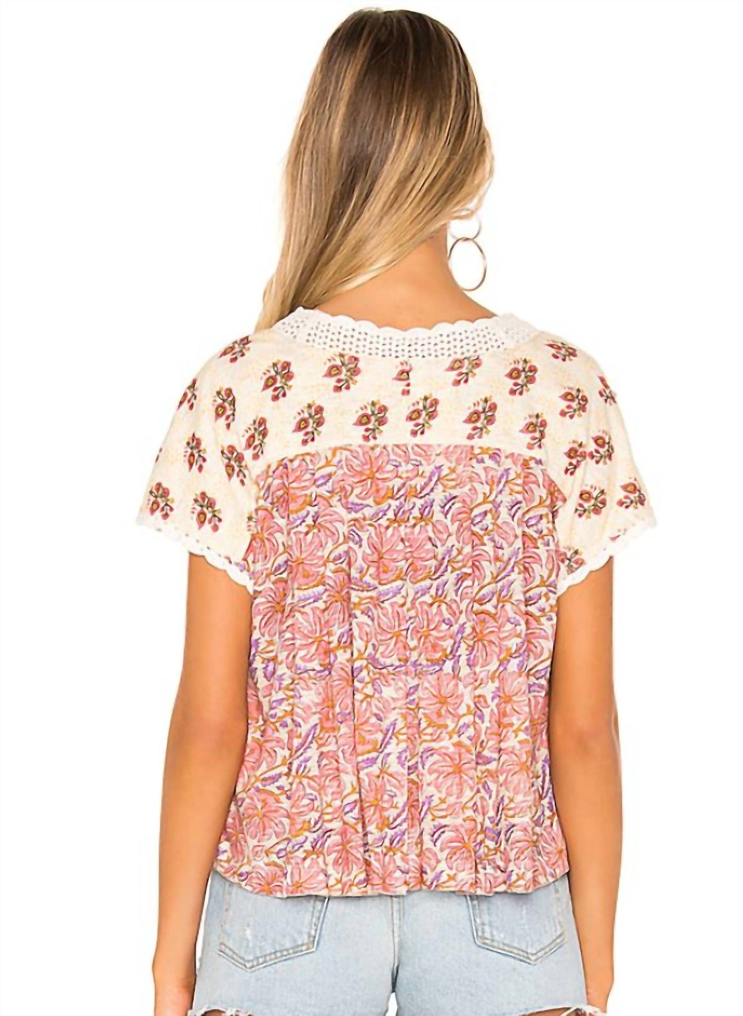 Free People - Leilani Floral Print Peasant Crochet Boho Blouse