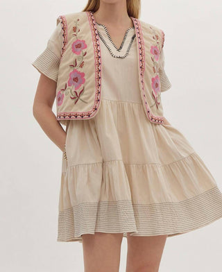 Entro - CORDUROY FLORAL EMBROIDERED VEST