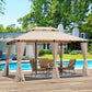 Khaki Outdoor Patio Gazebo Canopy Tent with Ventilated Double Roof