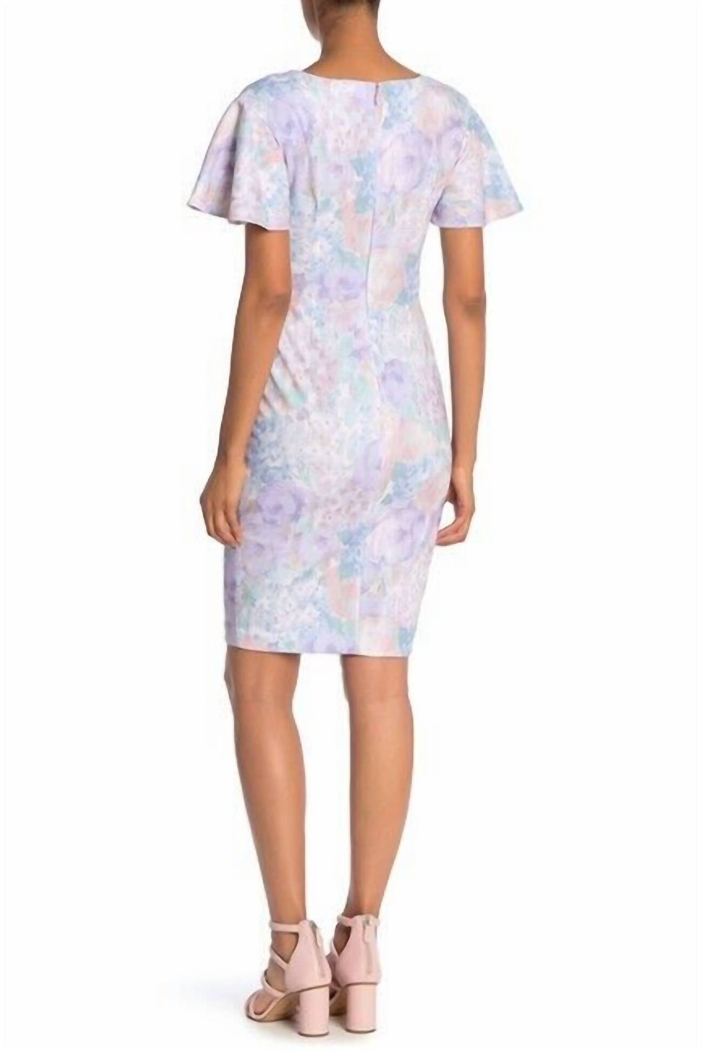 Calvin Klein - Floral Print Flutter Sleeve Above Knee Scuba Dress