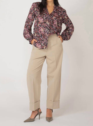 Black Tape - Fall Floral Ruffle Detail Tie Front Blouse