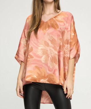 Adrienne - Floral Print Poncho Tunic Top
