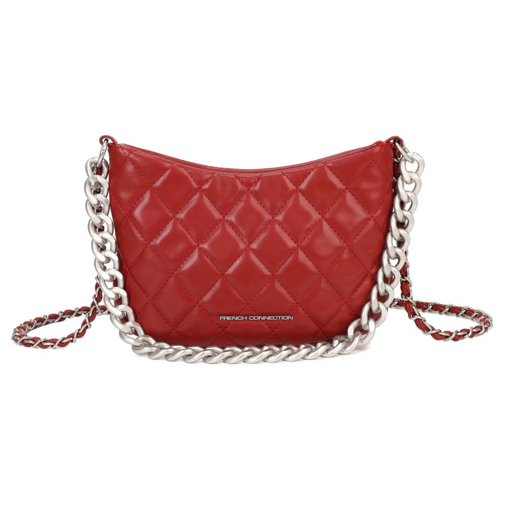 French Connection Eliza Diamond Quilted Metallic Chain Crossbody