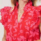 Umgee - Women's Red Mix Floral Ruffle Sleeve Dress