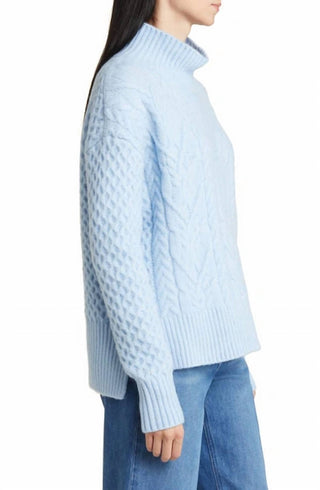 Nordstrom - Wool Blend Blue Mock Neck Cable Knit Oversized Sweater