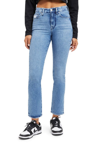 Good American Good Straight High Waist Ankle Straight Leg Organic Cotton Jeans in Indigo127 at Nordstrom, Size 4