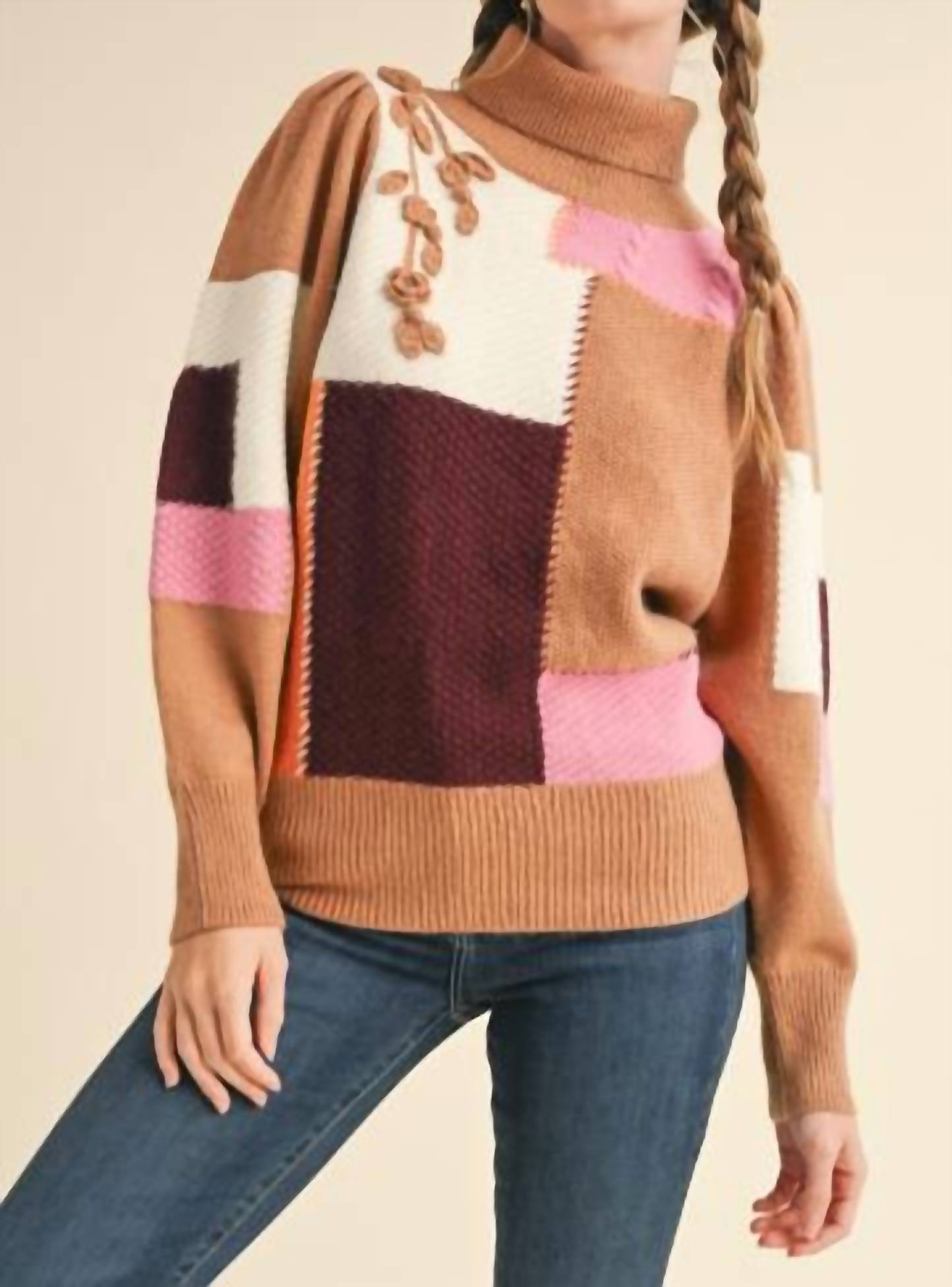&Merci - Colorblock Turtleneck Sweater