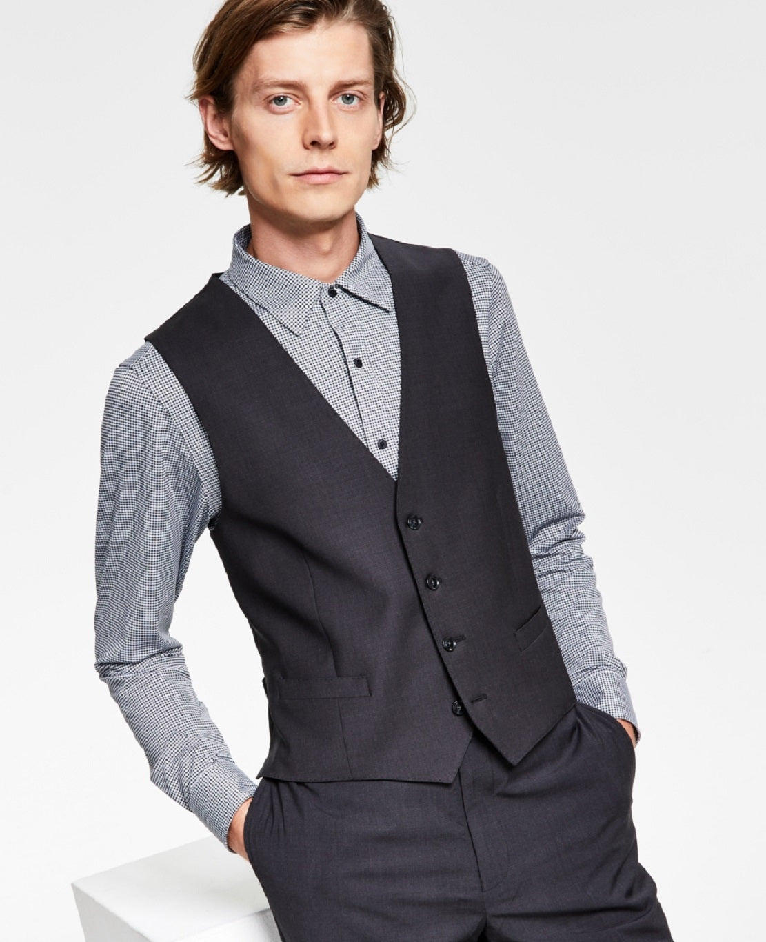 Calvin Klein Men's X Fit Stretch Solid Suit Vest Black Size Small