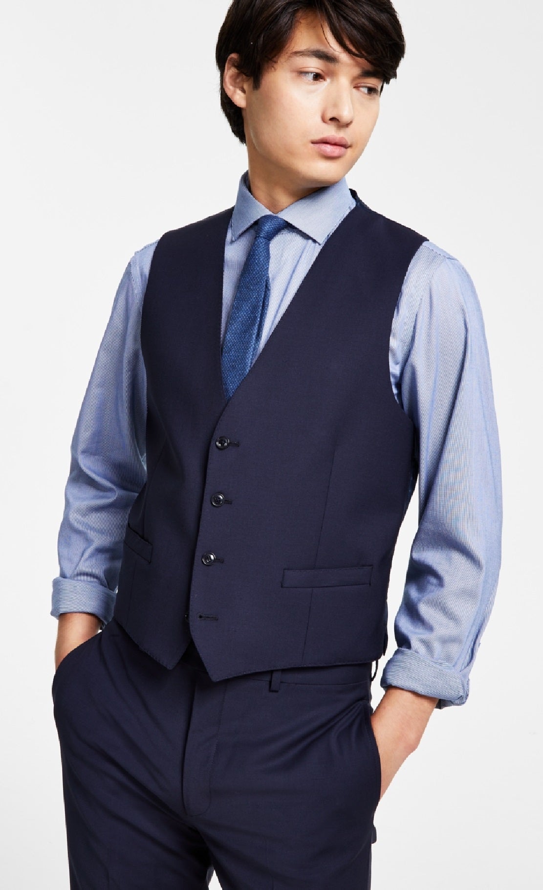 Calvin Klein Men's X Fit Stretch Solid Suit Vest Blue Size Large