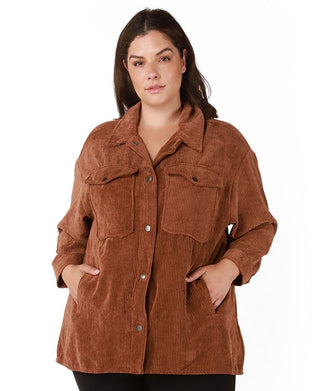 Black Tape Women's Trendy Plus Corduroy Shacket Brown Size 3X