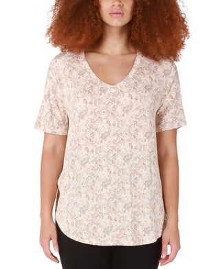 Black Tape Women's Rounded Hem T-Shirt Beige Size Small