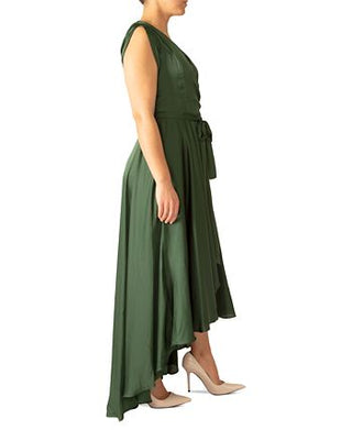 Black Tape Women's V Neck Short-Sleeve Midi Dress Green Size Small