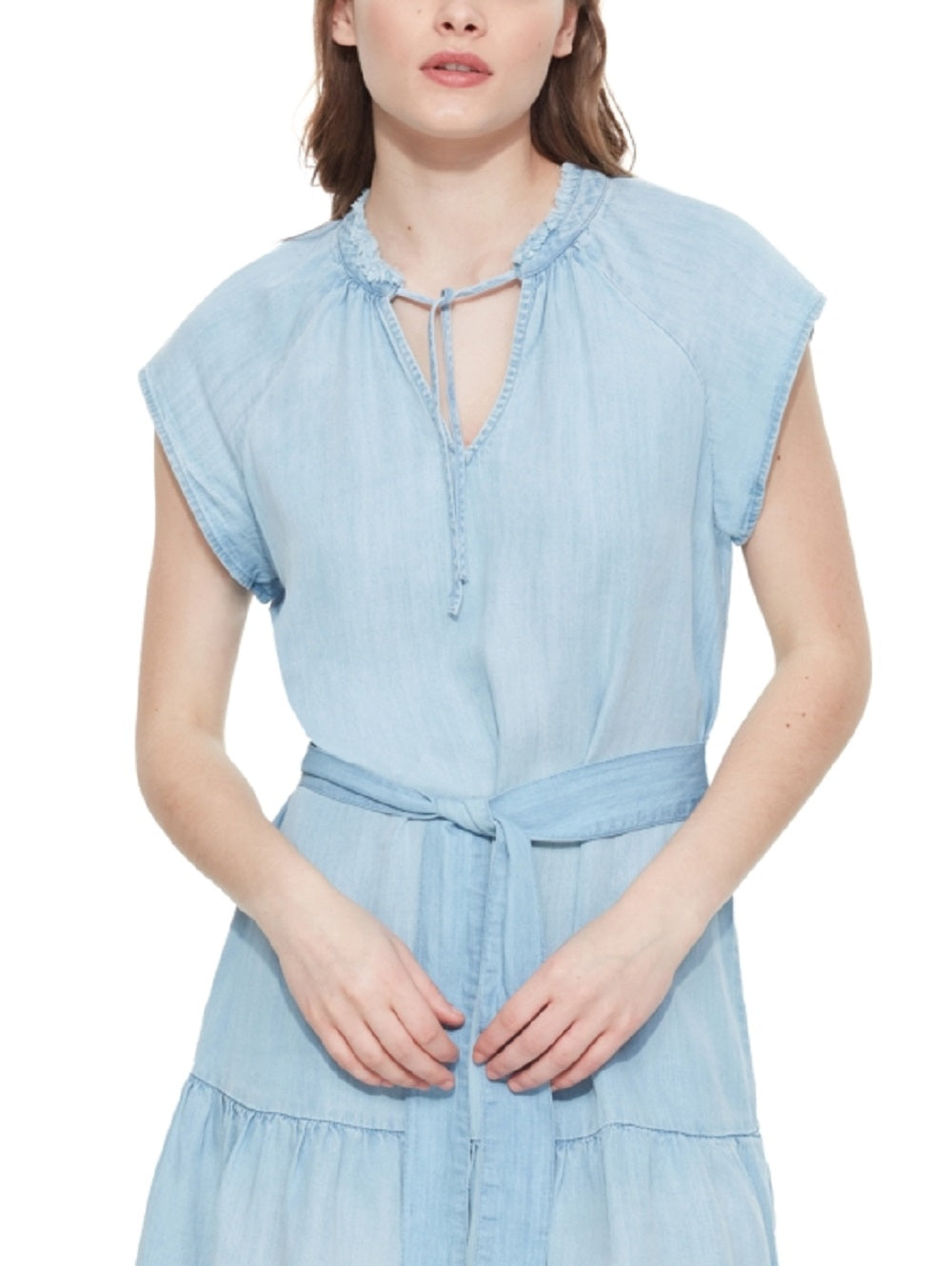 Black Tape Women's Short Sleeve Tie Waist Mini Dress Blue Size Large