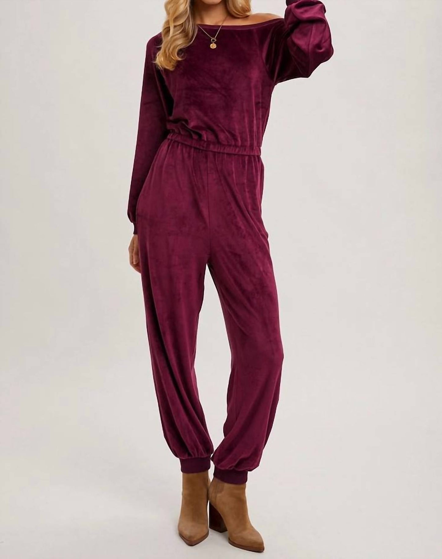 Bluivy - Plum Velvet One Shoulder Jumpsuit