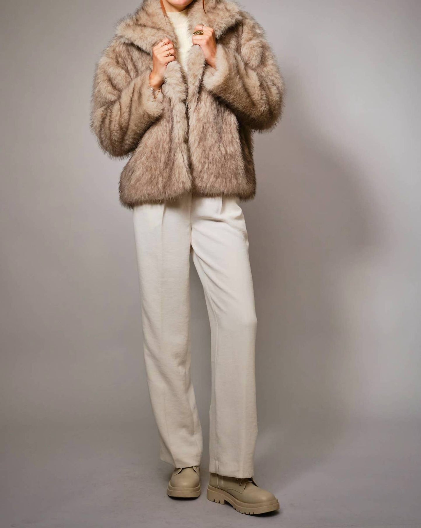 Blue B - Women's Two Tone Faux Fur Jacket