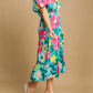 Trendsi - Umgee Full Size Tiered Floral Print Notched Puff Sleeve Midi Dress Plus Size