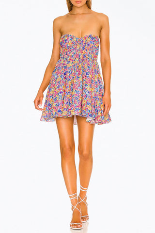 For Love & Lemons - SASHA FLORAL-PRINT STRAPLESS BUSTIER MINI DRESS
