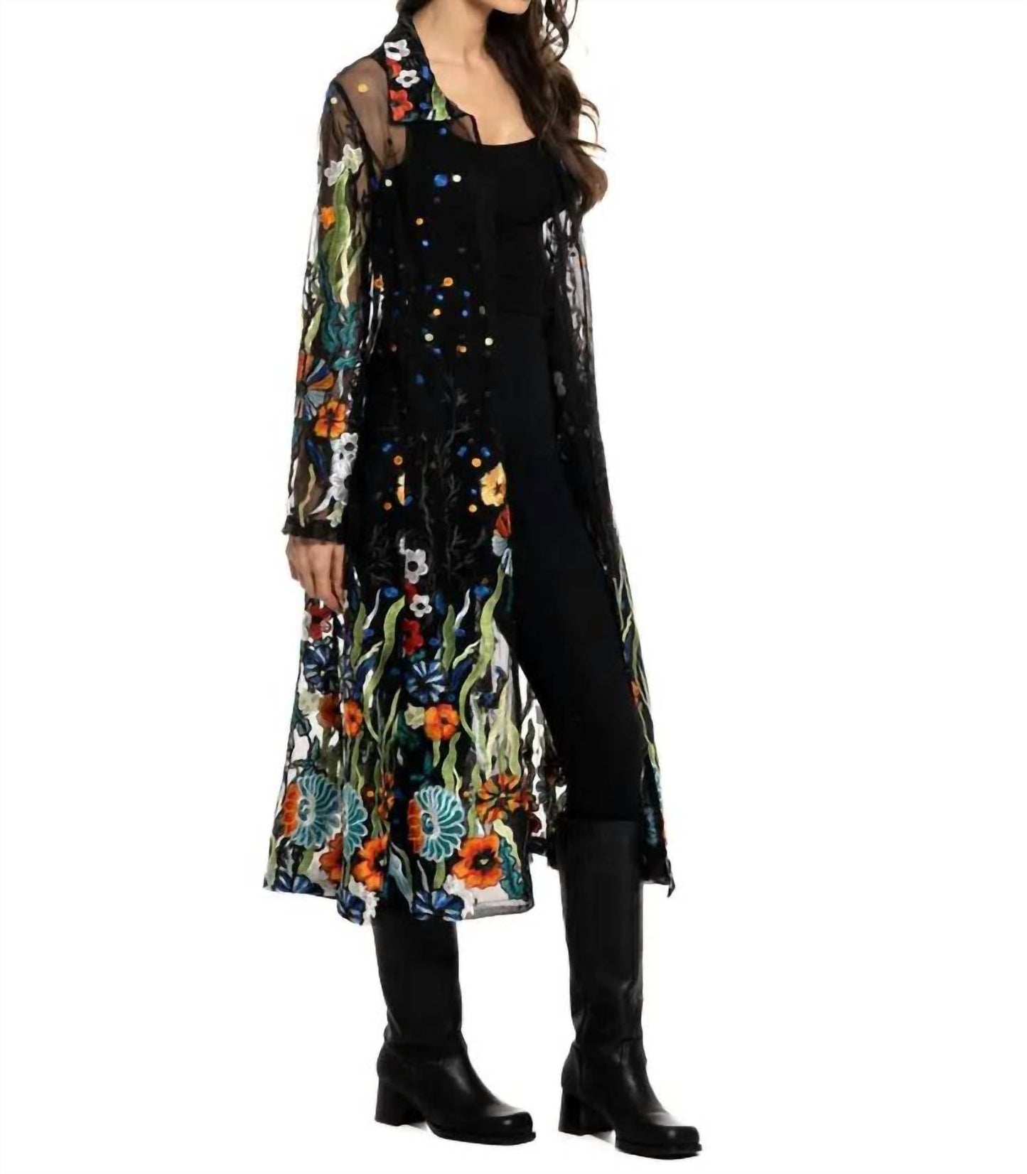 Adore - Long Embroidered Sheer Duster