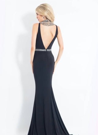 Rachel Allan - Beaded Jersey Evening Gown With High Slit