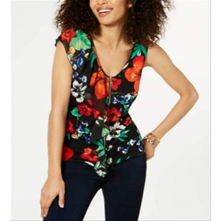 Thalia Sodi Women's Printed Ruffle Blouse - Black