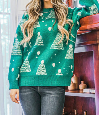 A Thousand Words - Holiday Tree Print Pompom Sweater