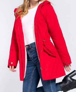 Active Usa - Fleece Lined Fur Hoodie Utility Jacket