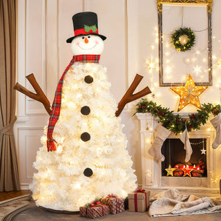 4FT Pre-Lit Snowman-Shaped Artificial Christmas Tree – 100 LED Lights, 380 Branch Tips