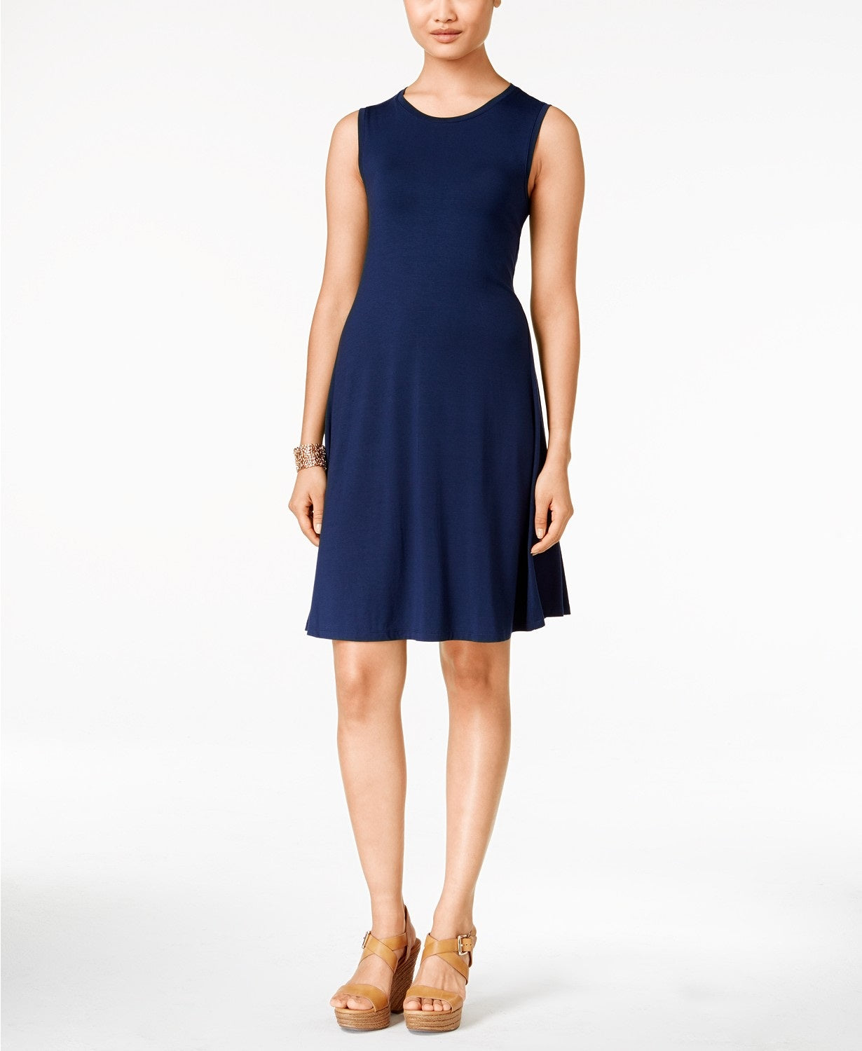 Style & Co Women's Petite Sleeveless Swing Dress Navy Size Medium