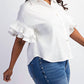 The Curve La - Plus Size Pleated Ruffle Sleeve Shirt Top