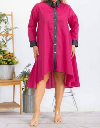 Karen T Design - Asymmetrical Shirt Dress With Contrast Collar