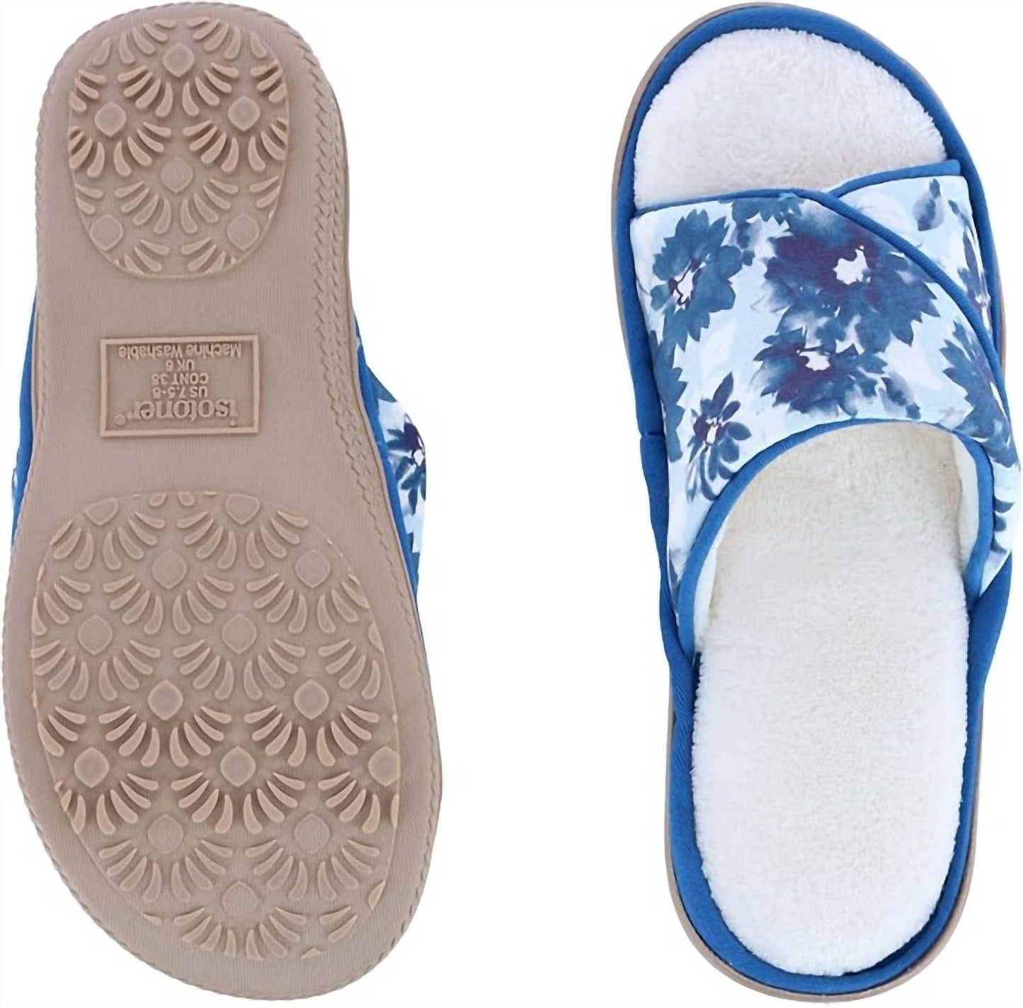 Isotoner - Women's Cotton Floral Keilly Slide With Enhanced Heel Cushion