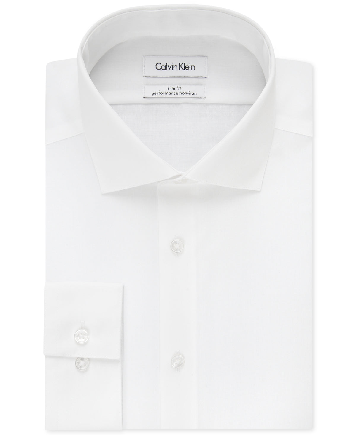 Calvin Klein Men's Slim Fit Non Iron Performance Spread Collar Herringbone Dress Shirt White Size 34X35