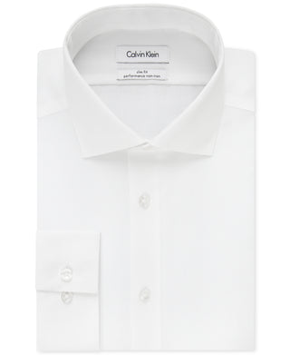 Calvin Klein Men's Slim Fit Non Iron Spread Collar Herringbone Dress Shirt White Size 16.5X34X35