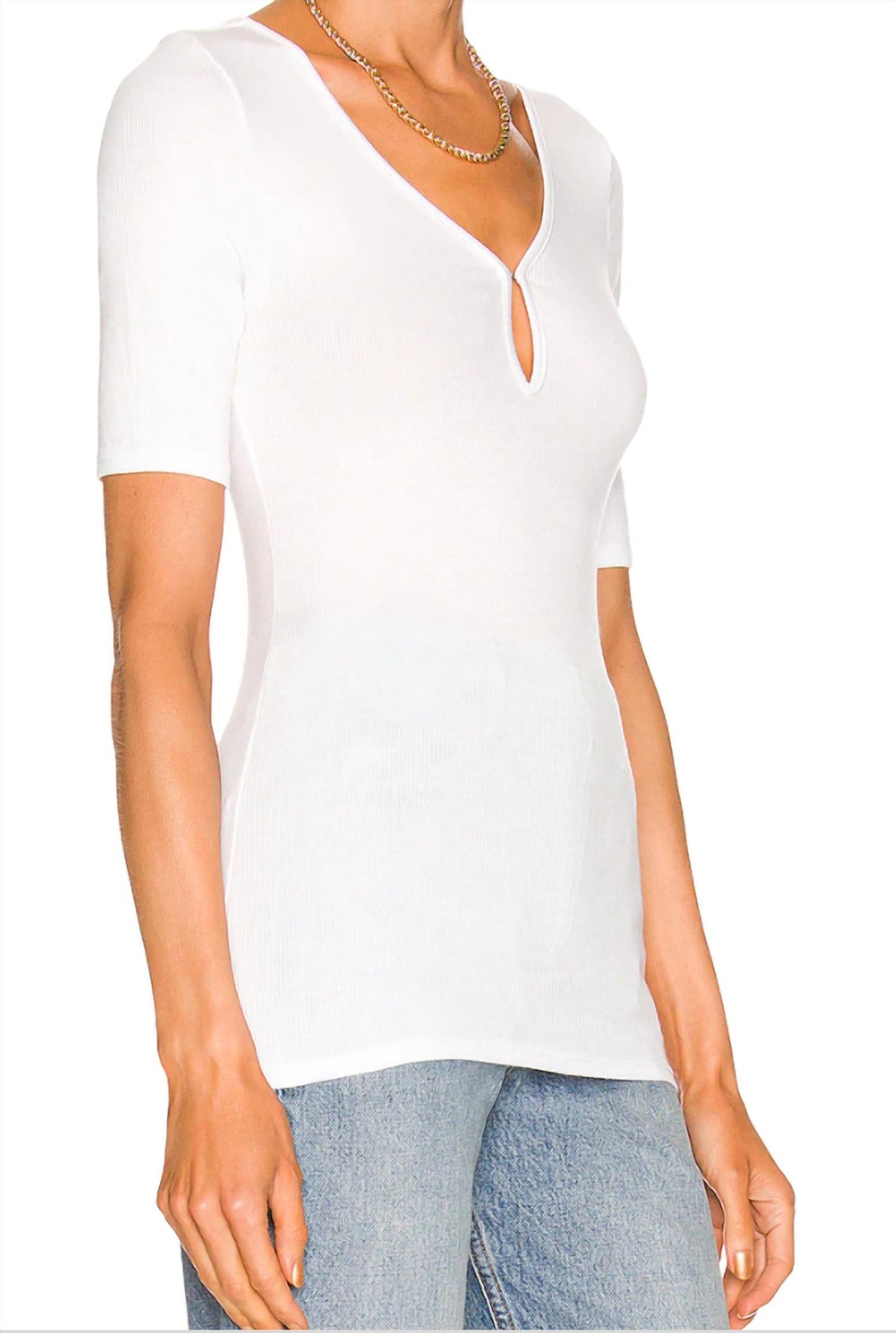 Enza Costa - Stretch Silk Knit Half Sleeve Keyhole Top
