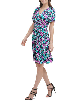 DKNY Women's Short Sleeve V Neck Fit & Flare Dress Blue Size 4