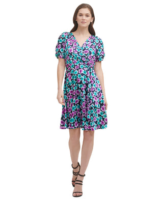 DKNY Women's Short Sleeve V Neck Fit & Flare Dress Blue Size 4