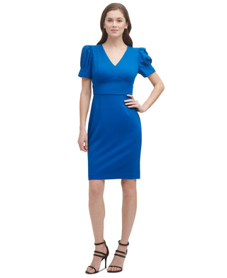 DKNY Women's Puff Sleeve Sheath Dress Blue Size 10