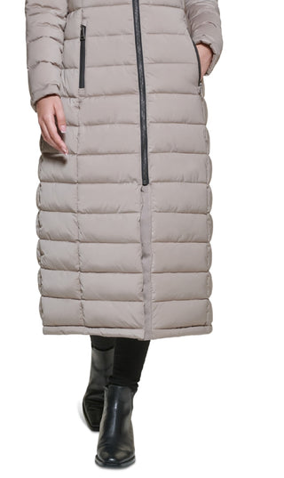 DKNY Women's Faux Fur Trim Hooded Maxi Puffer Coat Pink Size XX-Large