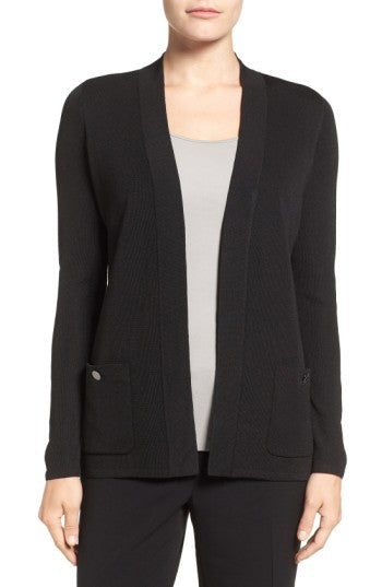 Anne Klein Women's Malibu Open Front Cardigan Black Size Large