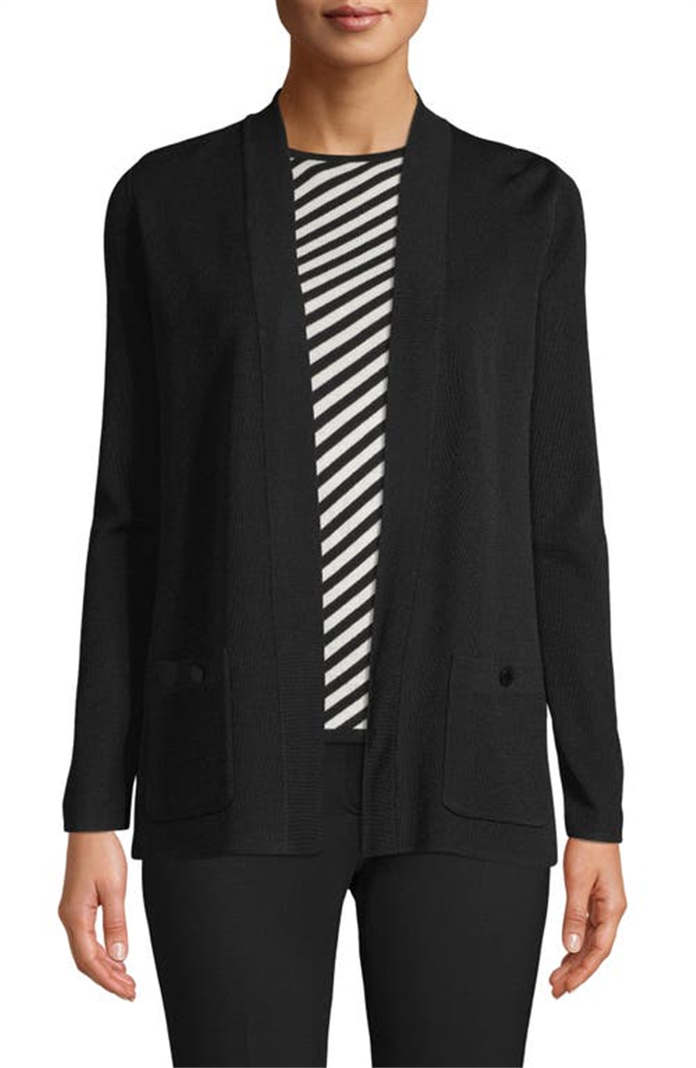 Anne Klein Women's Malibu Open Front Cardigan Black Size Small