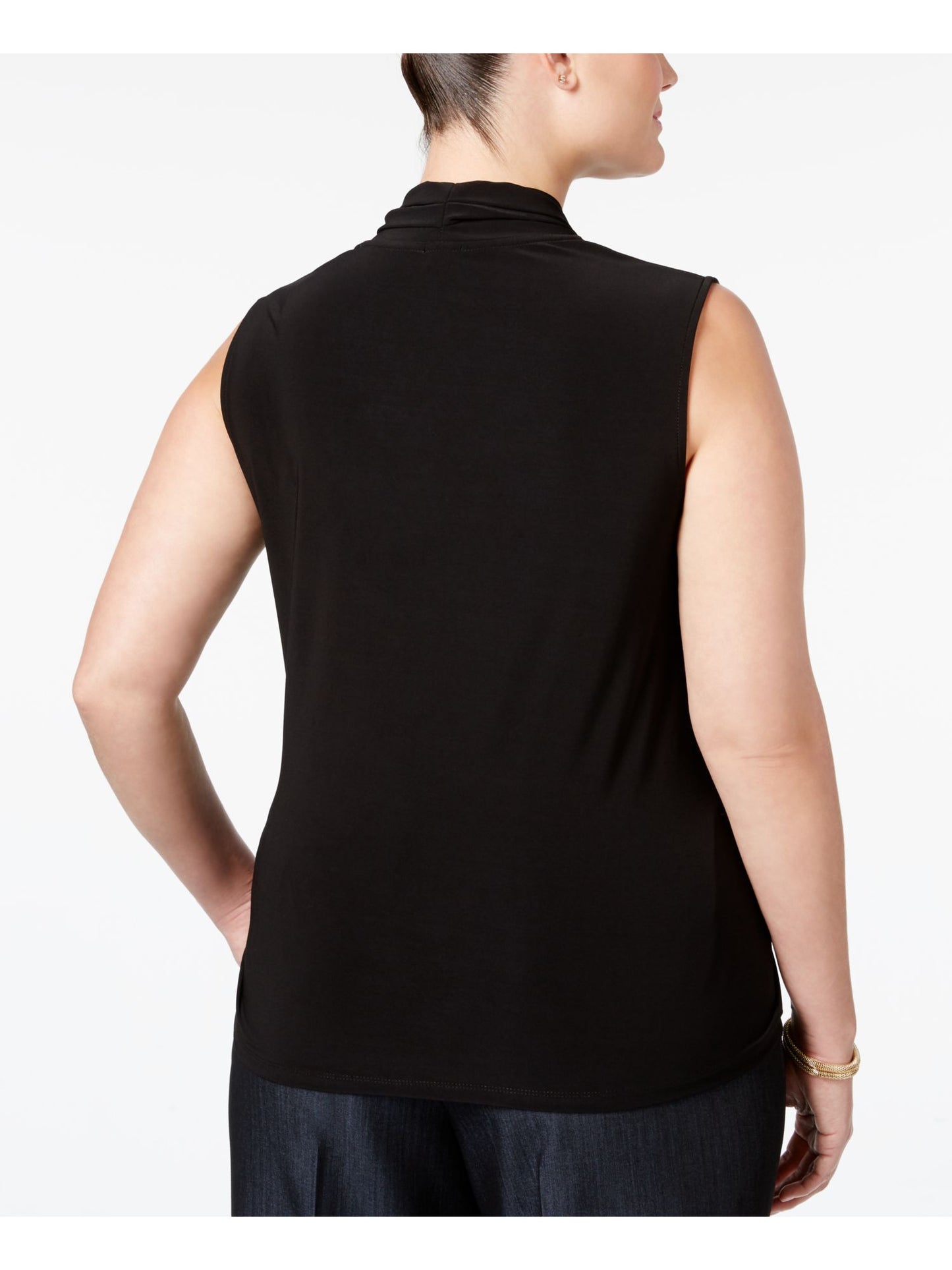 Anne Klein Women's Triple Pleat Sleeveless Top Black Size 1X