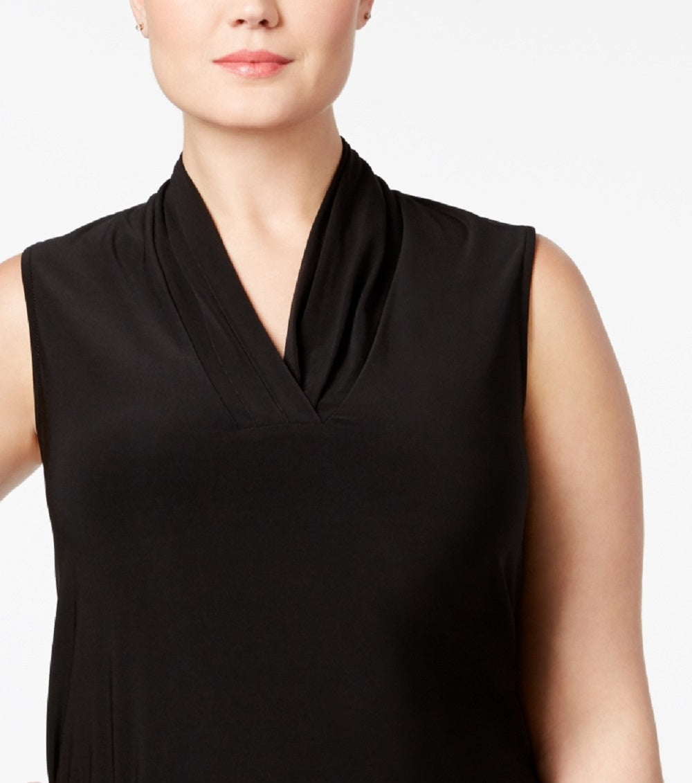Anne Klein Women's Triple Pleat Sleeveless Top Black Size 1X