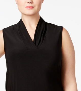 Anne Klein Women's Triple Pleat Sleeveless Top Black Size 1X