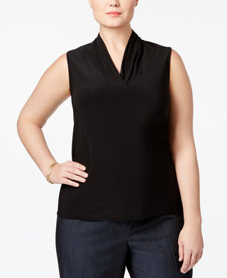 Anne Klein Women's Triple Pleat Sleeveless Top Black Size 1X