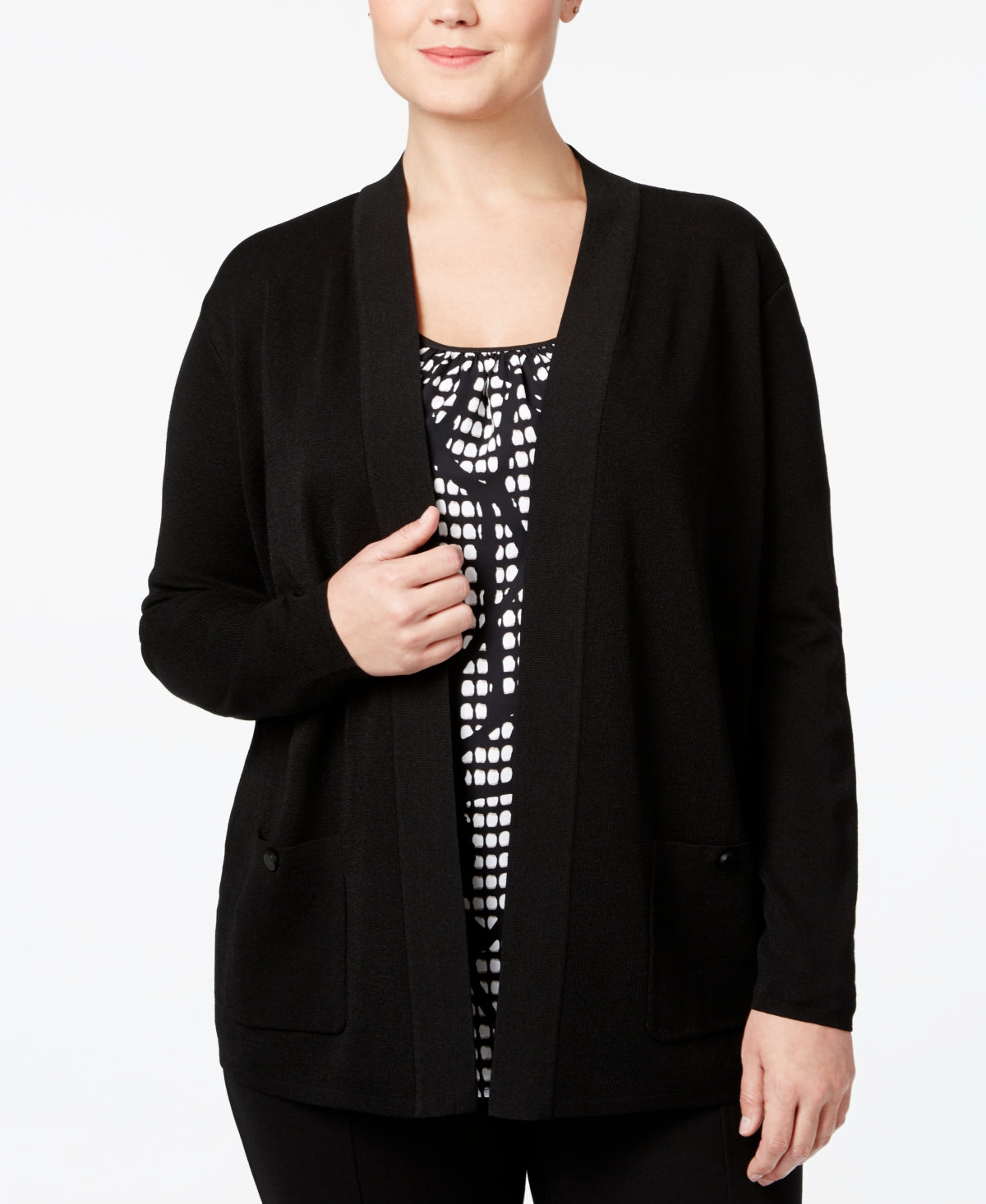 Anne Klein Women's Malibu Open Front Cardigan Black Size 0X